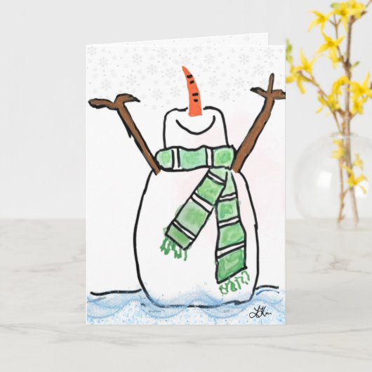 Snowman Christmas/Holiday Card カード (黄色い花)