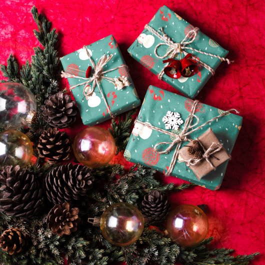 Snowman & Christmas Icons Pattern- Playful Holiday ラッピングペーパーシート