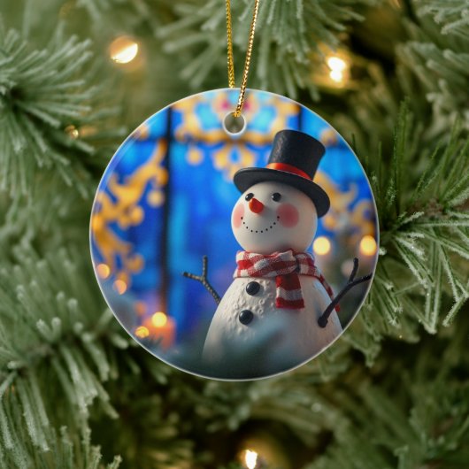 Snowman Christmas Ornament Faux Stained Glass セラミックオーナメント (ツリー)