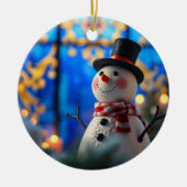 Snowman Christmas Ornament Faux Stained Glass セラミックオーナメント (正面)