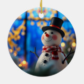 Snowman Christmas Ornament Faux Stained Glass セラミックオーナメント (裏面)
