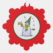 snowman christmas ornament with broom and stars オーナメントカード (正面)