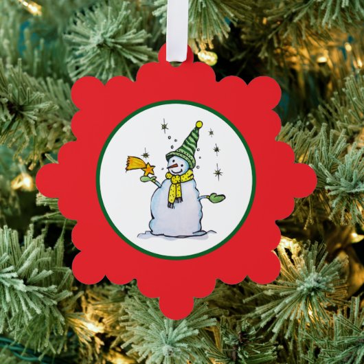snowman christmas ornament with broom and stars オーナメントカード (インサイチュ (木))