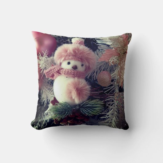 Snowman Christmas Throw Pillow クッション (正面)