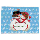 Snowman Couple, First Christmas ラージペーパーバッグ (裏面)