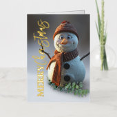 Snowman cozy handwritten script merry christmas 箔グリーティングカード (正面)