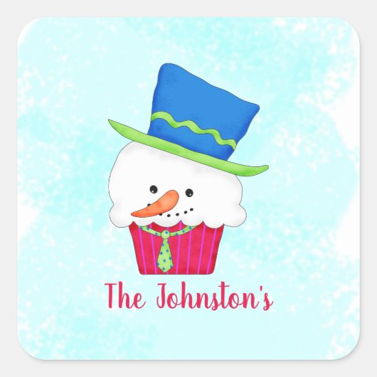 Snowman Cupcake Name Personalized Dessert Party スクエアシール (正面)