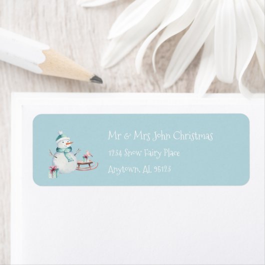 Snowman Custom Return Address Christmas Holiday ラベル (インサイチュ)