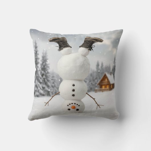 Snowman Doing a Headstand  クッション (裏面)
