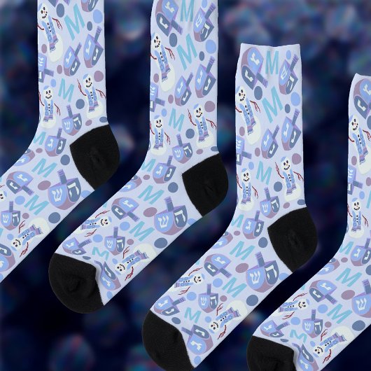 Snowman Dreidels Add Your Monogram Cute Hanukkah ソックス