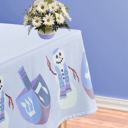 Snowman Dreidels Blue Jewish Holiday Hanukkah テーブルクロス