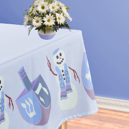 Snowman Dreidels Blue Jewish Holiday Hanukkah テーブルクロス