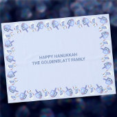 Snowman Dreidels Blue Jewish Holiday Hanukkah テーブルクロス
