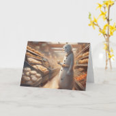 Snowman drinking cocoa in the bakery Christmas カード (黄色い花)