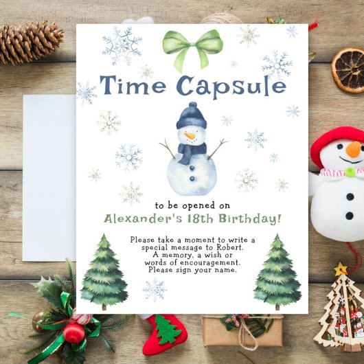 Snowman Evergreen Time Capsule 1st birthday ポスター