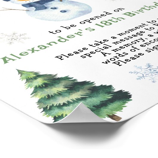 Snowman Evergreen Time Capsule 1st birthday ポスター (角)