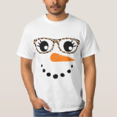 Snowman Face Carrot Nose Eyelashes Leopard Glasses Tシャツ (正面)
