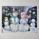 Snowman Family ポスター<br><div class="desc">Snowman Family painted on Ozarks Federal Bank window in Ironton,  Missouri</div>