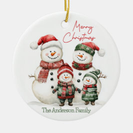 Snowman Family Christmas Ornament | Custom Name セラミックオーナメント