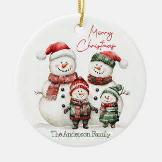 Snowman Family Christmas Ornament | Custom Name セラミックオーナメント