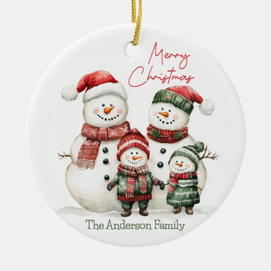 Snowman Family Christmas Ornament | Custom Name セラミックオーナメント (正面)
