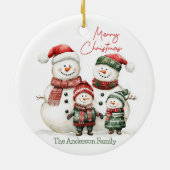 Snowman Family Christmas Ornament | Custom Name セラミックオーナメント (裏面)