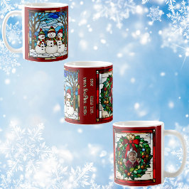 Snowman Family Faux Stained Glass コーヒーマグカップ