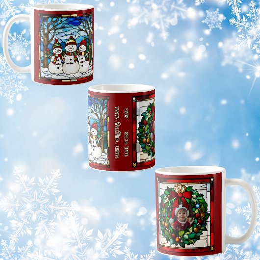 Snowman Family Faux Stained Glass コーヒーマグカップ
