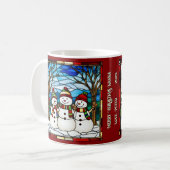 Snowman Family Faux Stained Glass コーヒーマグカップ (正面左)