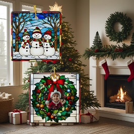 Snowman Family Faux Stained Glass  セラミックオーナメント