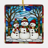 Snowman Family Faux Stained Glass セラミックオーナメント (正面)