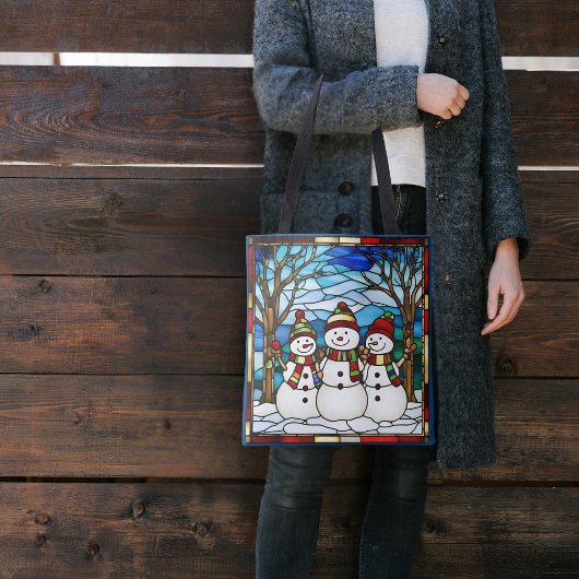 Snowman Family Faux Stained Glass トートバッグ