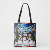 Snowman Family Faux Stained Glass トートバッグ (正面)