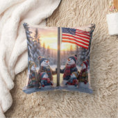 Snowman Family Gathering Around a Flagpole クッション (ブランケット)