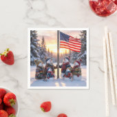 Snowman Family Gathering Around a Flagpole スタンダードカクテルナプキン (インサイチュ)