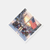Snowman Family Gathering Around a Flagpole スタンダードカクテルナプキン (角)