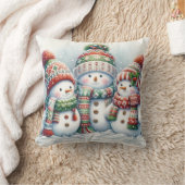 Snowman Family Throw Pillow クッション (ブランケット)