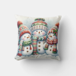 Snowman Family Throw Pillow クッション