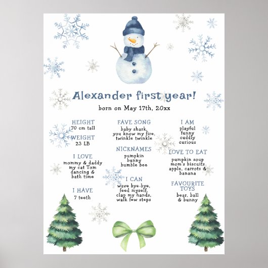 Snowman First Birthday Milestone Birthday ポスター (正面)