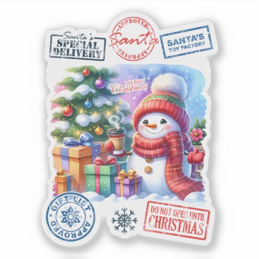 Snowman Gift Christmas Sticker シール (正面)