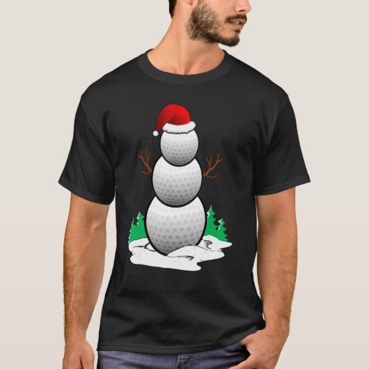 Snowman Golf Ball Santa Hat Christmas Pajama Xmas Tシャツ (正面)