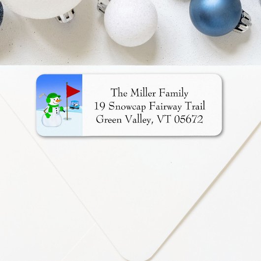  Snowman Golfer Return Address Label ラベル