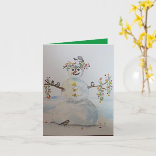 snowman greeting card カード (黄色い花)
