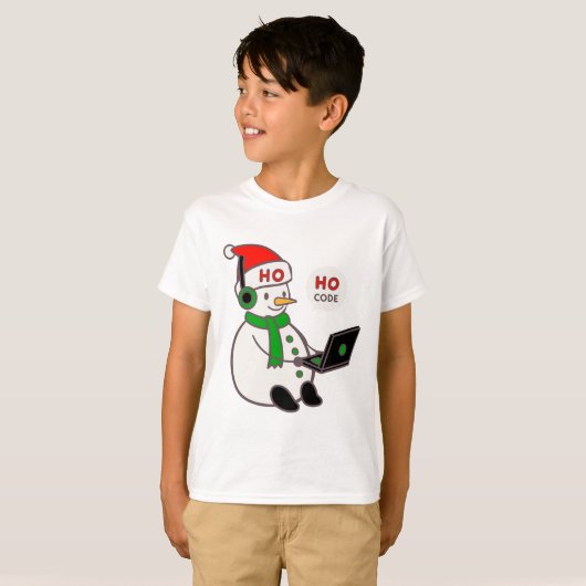 Snowman Hacker Ho Ho Code Christmas Tee Tシャツ (正面フル)