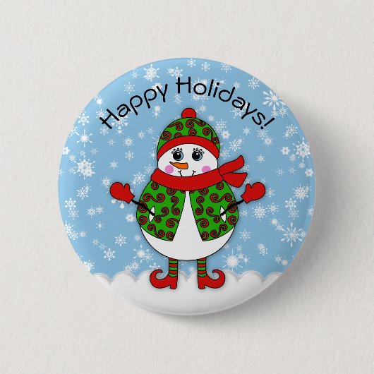 Snowman Happy Holidays冬の風変わりな女性 缶バッジ (正面)