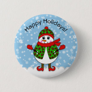 Snowman Happy Holidays冬の風変わりな女性 缶バッジ