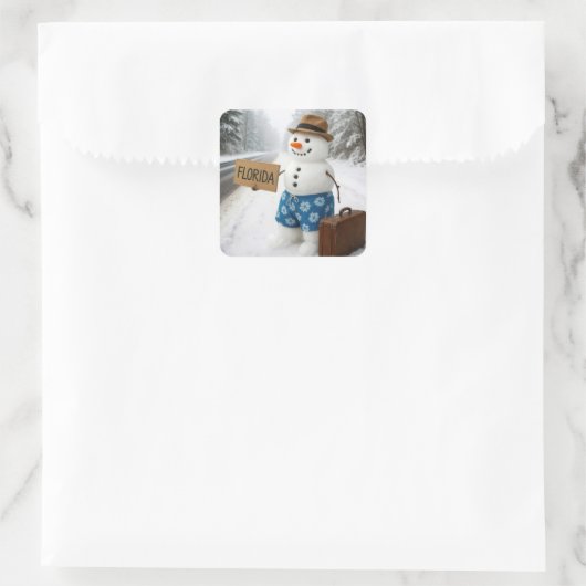 Snowman Hitchhiking to Florida スクエアシール (バッグ)