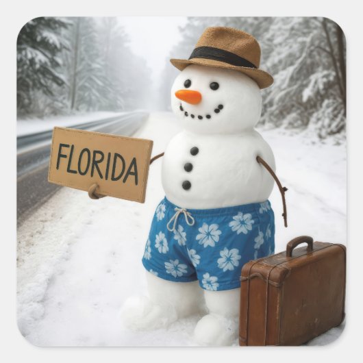 Snowman Hitchhiking to Florida スクエアシール (正面)