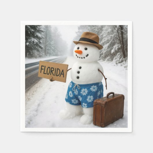 Snowman Hitchhiking to Florida スタンダードカクテルナプキン (正面)