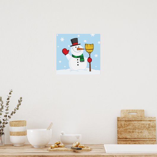 Snowman Holding A Broom Poster ポスター (キッチン)